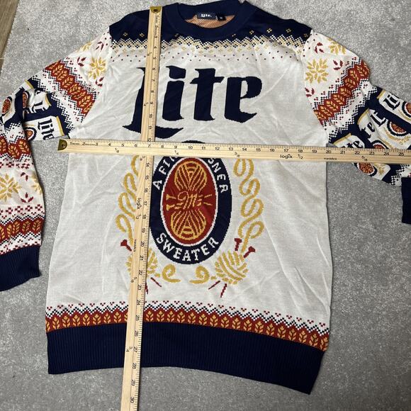 Miller Lite Sweater Mens Medium Fair Isle Geometric Christmas Drinking Beer - Picture 4 of 7
